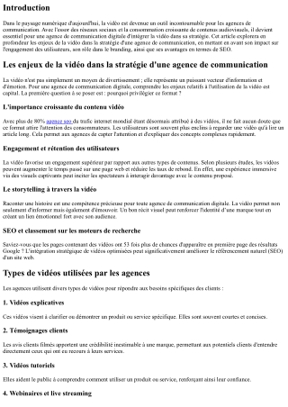 Les enjeux de la vidéo dans la stratégie d'une agence de communication
