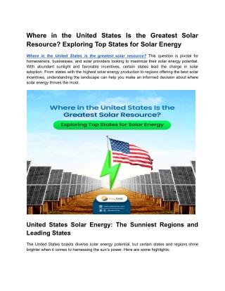 Where in the United States Is the Greatest Solar Resource