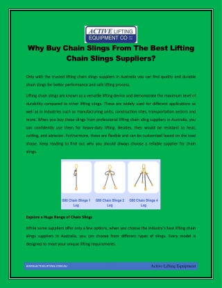 Why Buy Chain Slings From The Best Lifting Chain Slings Suppliers?