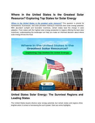Where in the United States Is the Greatest Solar Resource