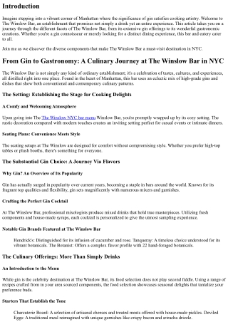 From Gin to Gastronomy: A Culinary Trip at The Winslow Bar in NYC