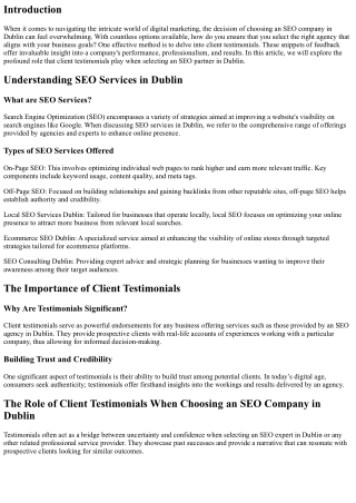 “The Role of Client Testimonials When Choosing an Seo Company in Dublin”