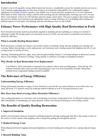 Enhance Energy Efficiency with Premium Roof Restoration in Perth