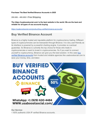 Purchase The Best Verified Binance Accounts in 2025