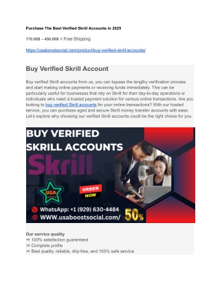 Purchase The Best Verified Skrill Accounts in 2025