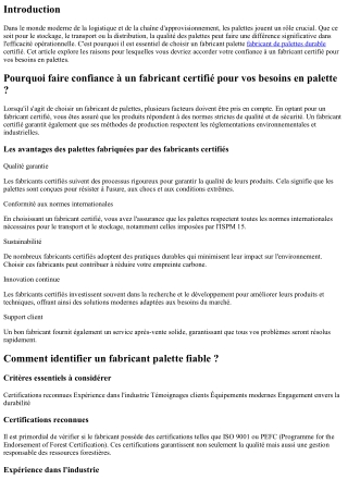 “Pourquoi faire confiance à un fabricant certifié pour vos besoins en palette ?”