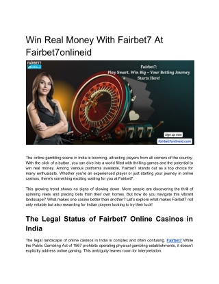 Win Real Money With Fairbet7 At Fairbet7onlineid