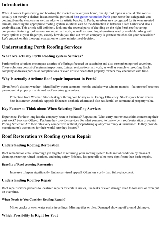 Deciding On the Right Perth Roof Providers: A Comprehensive Contrast