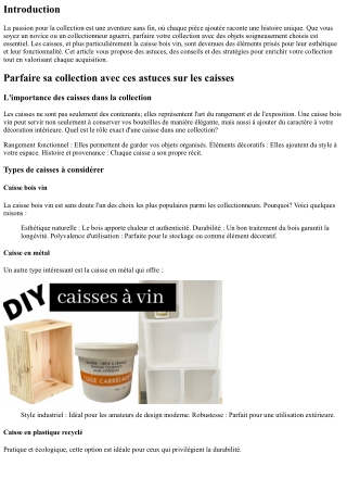 Parfaire sa collection avec ces astuces sur les caisses