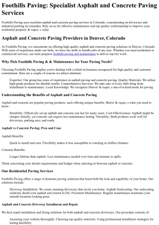 Foothills Paving and Maintenance