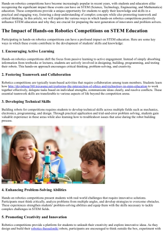 The Impact of Hands-on Robotics Competitions on STEM Education