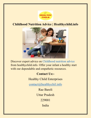 Childhood Nutrition Advice  Healthychild.info