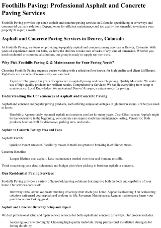 Foothills Paving and Maintenance