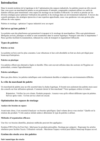 Palettes et stockage : optimiser l’espace industriel avec un expert