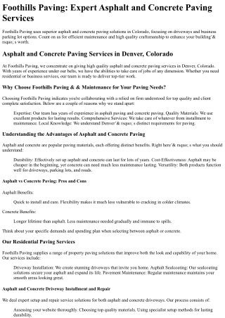 Foothills Paving and Maintenance