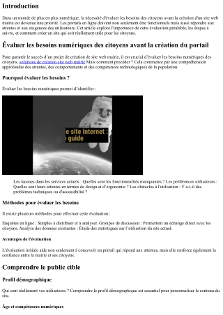 “Évaluer les besoins numériques des citoyens avant la création du portail.”