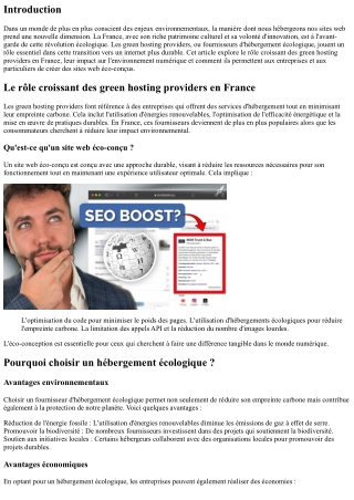Le rôle croissant des green hosting providers en France