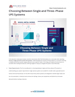 Choosing Between Single and Three-Phase UPS Systems