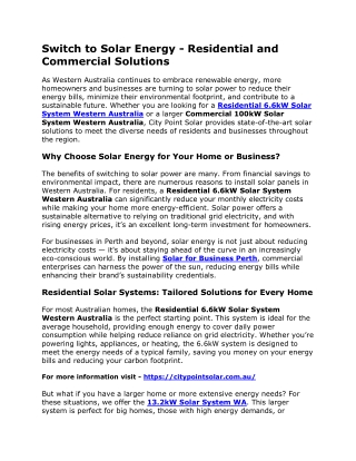 Switch to Solar Energy - Residential and Commercial Solutions