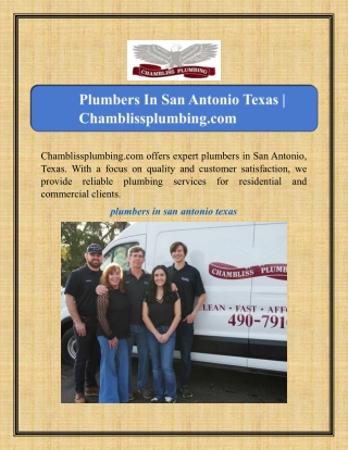 Plumbers In San Antonio Texas | Chamblissplumbing.com