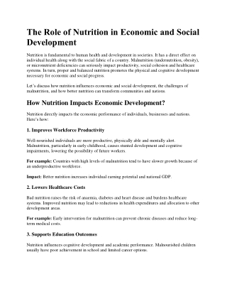 The Role of Nutrition in Economic and Social Development