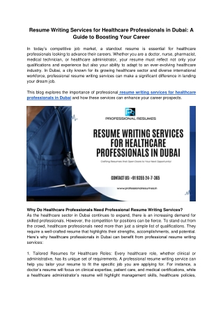 Resume Writing Services for Healthcare Professionals in Dubai