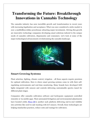 Transforming the Future Breakthrough Innovations in Cannabis Technology