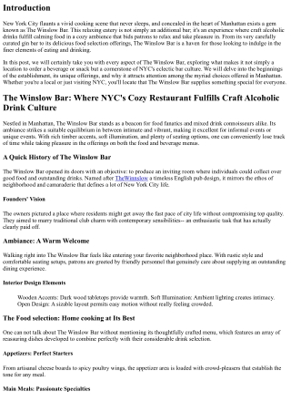 The Winslow Bar: Where NYC's Cozy Eatery Meets Craft Mixed Drink Society