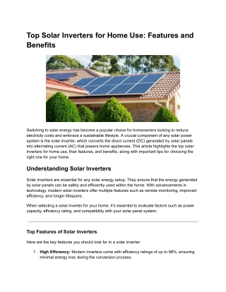 Top Solar Inverters for Home Use: Features and Benefits