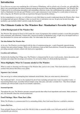 The Ultimate Guide to The Winslow Bar: Manhattan's Fave Gin Area