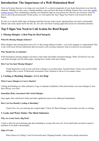 Top 5 Signs You Need to Call Avalon for Roof Repair