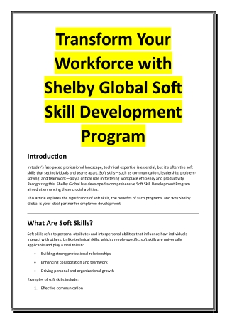 Transform Your Workforce with Shelby Global Soft Skill Development Program