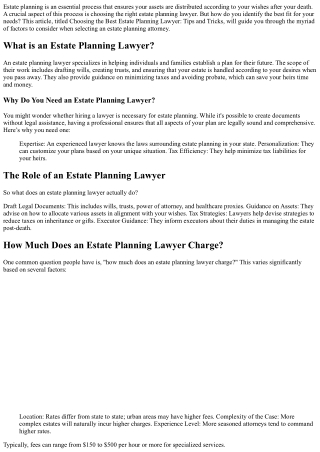 Choosing the Best Estate Planning Lawyer: Tips and Tricks