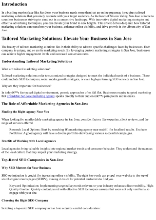 Tailored Marketing Solutions: Elevate Your Business in San Jose
