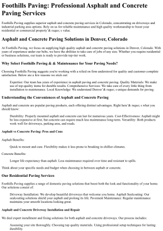 Foothills Paving and Maintenance