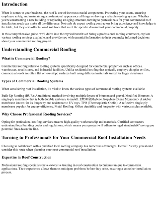 Turning to Professionals for Your Commercial Roof Installation Needs