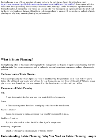 Understanding Estate Planning: Why You Need an Estate Planning Lawyer