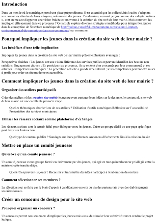 Comment impliquer les jeunes dans la création du site web de leur mairie ?