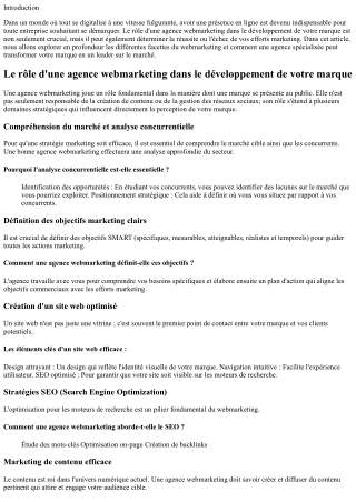 Le rôle d'une agence webmarketing dans le développement de votre marque