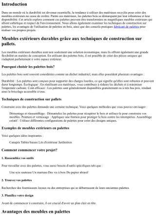 “Meubles extérieurs durables grâce aux techniques de construction sur pallets.”