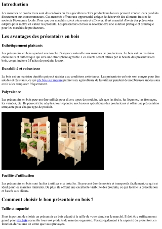 Les présentoirs en bois : une solution pratique pour les marchés de producteurs
