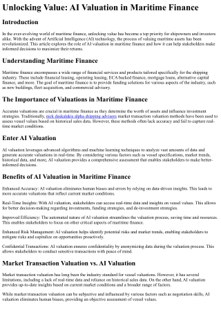 Unlocking Value AI Valuation in Maritime Finance