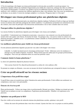 “Développer son réseau professionnel grâce aux plateformes digitales”