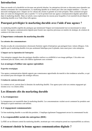Pourquoi privilégier le marketing durable avec l'aide d'une agence ?