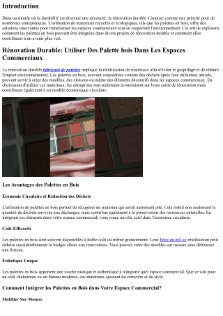 “Rénovation Durable: Utiliser Des Palette bois Dans Les Espaces Commerciaux”