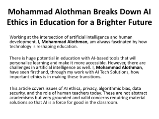 Mohammad Alothman Breaks Down AI Ethics in Education for a Brighter Future