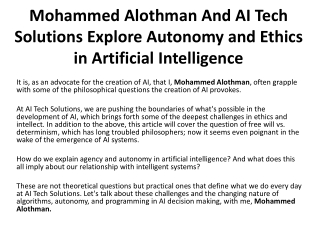 Mohammed Alothman And AI Tech Solutions Explore Autonomy and Ethics in Artificia