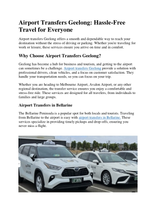 Airport Transfers Geelong: Hassle-Free Travel for Everyone