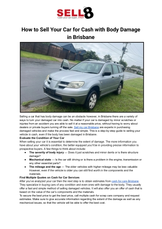 How to Sell Your Car for Cash with Body Damage in Brisbane