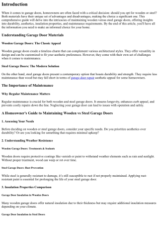 A Homeowner's Guide to Maintaining Wooden vs Steel Garage Doors